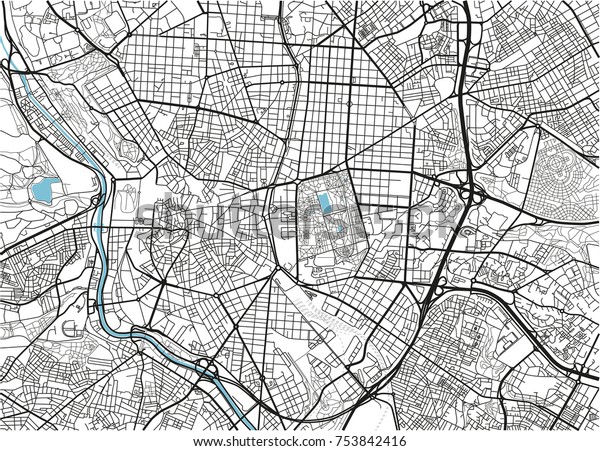 Black White Vector City Map Madrid Stock Vector (Royalty Free) 753842416