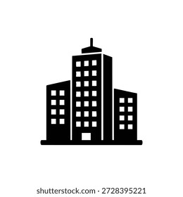 Schwarz-weißes Vektorskyline-Symbol mit modernen Bürogebäuden und Wolkenkratzern für Stadtdesign