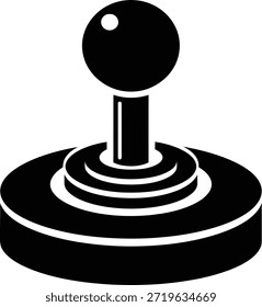 Vetor preto e branco de um joystick clássico com um pau vertical com um topo arredondado montado sobre uma base circular em camadas. Esse design mínimo evoca jogos retrô e entretenimento interativo, tornando-o ideal para uso em marcas de jogos de vídeo, interfaces tecnológicas, gráficos com tema de arcade e conteúdo de nostalgia digital.
