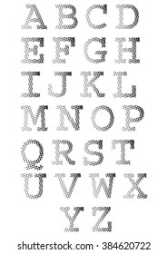 Black and White Vector Color Halftone Alphabets Collection.Alphabets.Vector Alphabets.Letters.Alphabet Letters.Color Halftone.Vector.Retro.