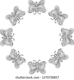 black and white vector coloring image of butterfly 