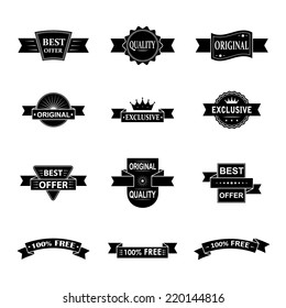 Black and white vector commercial stamps set isolated. Illustration for business and design. Vintage retro style badge.