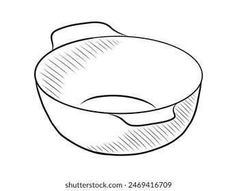 BLACK AND WHITE VECTOR CONTOUR DRAWING OF A KITCHEN BOWL