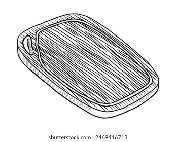 BLACK AND WHITE VECTOR CONTOUR DRAWING OF A WOODEN CUTTING BOARD