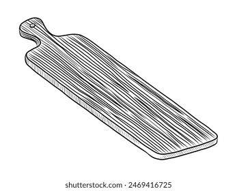 BLACK AND WHITE VECTOR CONTOUR DRAWING OF A WOODEN CUTTING BOARD