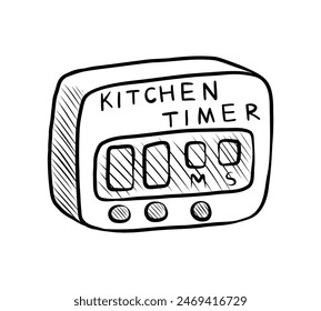 BLACK AND WHITE VECTOR CONTOUR DRAWING OF A KITCHEN TIMER