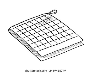 BLACK AND WHITE VECTOR CONTOUR DRAWING OF A KITCHEN CHECKERED TOWEL