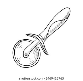 BLACK AND WHITE VECTOR CONTOUR DRAWING OF A PIZZA KNIFE