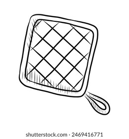 BLACK AND WHITE VECTOR CONTOUR DRAWING OF A KITCHEN POT HOLDER