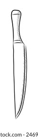 BLACK AND WHITE VECTOR CONTOUR DRAWING OF A KITCHEN KNIFE
