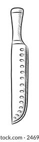BLACK AND WHITE VECTOR CONTOUR DRAWING OF A KITCHEN KNIFE