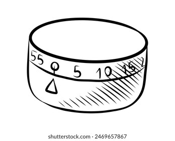 BLACK AND WHITE VECTOR CONTOUR DRAWING OF A KITCHEN TIMER
