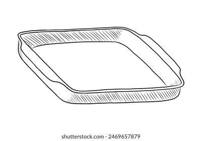 BLACK AND WHITE VECTOR CONTOUR DRAWING OF A BAKING TRAY
