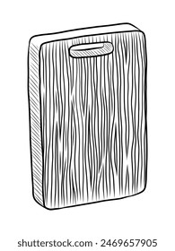 BLACK AND WHITE VECTOR CONTOUR DRAWING OF A WOODEN CUTTING BOARD