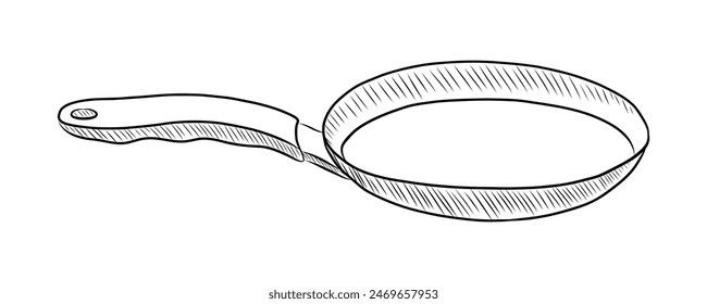 BLACK AND WHITE VECTOR CONTOUR DRAWING OF A FRYING PAN