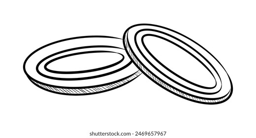 BLACK AND WHITE VECTOR CONTOUR DRAWING OF TIN LIDS FOR CANS