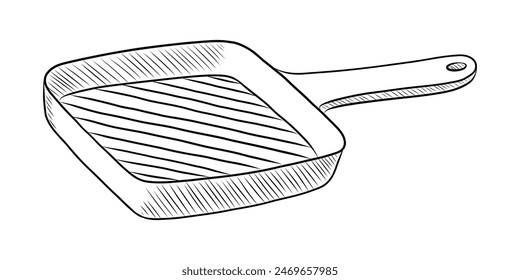 DIBUJO DE CONTORNO DE VECTOR BLANCO Y NEGRO DE UNA SARTÉN