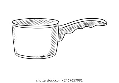 BLACK AND WHITE VECTOR CONTOUR DRAWING OF A KITCHEN LADLE