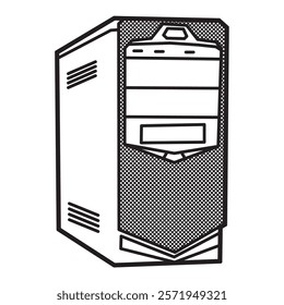 black and white vector, cool CPU casing image with floppy disk hole