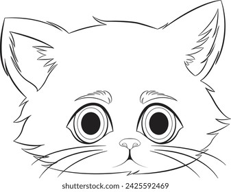 Black and white vector of a cute kitten face