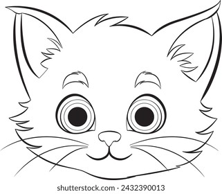 Black and white vector of a cute kitten