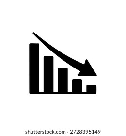 Vector en blanco y negro de la disminución de la tabla de barras de rendimiento de la cosecha con flecha hacia abajo que simboliza el fracaso de los cultivos y la mala temporada agrícola