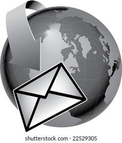 A black & white vector depiction of how email encircles the earth