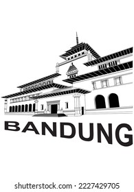 Black and white vector design of Bandung historical building, also known as Gedung Sate Bandung