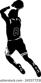 Black and White Vector Design Illustration of a Basketball Player Jumping