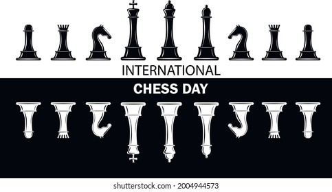 Black and white vector design for International Chess Day 20 July.