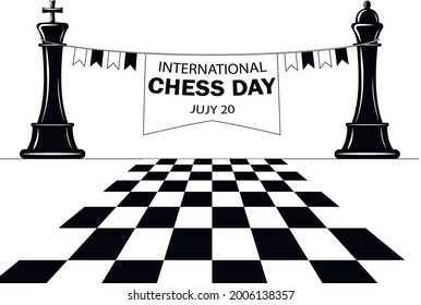 Black and white vector design for International Chess Day 20 July.