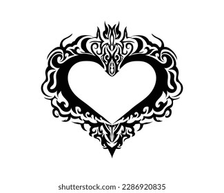 black and white vector design of a love symbol or heart symbol with a motif or carving around it that can be used as a frame or tattoo