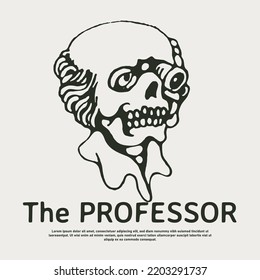 black and white vector design, professor with skeleton style. very suitable for logos and merchandising purposes.