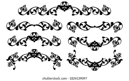 black and white vector design set of elegant calligraphic decorative elements with rose flowers