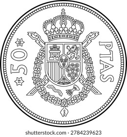 black and white vector design silhouette spain 50 pesetas coin