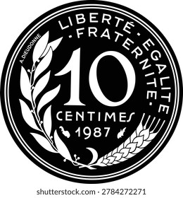 black and white vector design silhouette france coin 10 centimes