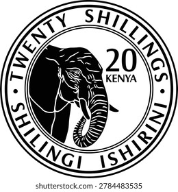 black and white vector design silhouette kenya coin 20 shilling