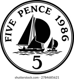 black and white vector design silhouette 5 pence guernsey british coin