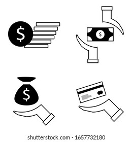 Black and white vector desing of money. Set of different vectors representing currency exchange. Payment icon.
