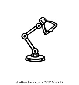 Ícone de lâmpada de mesa vetorial preto e branco para ilustração de escritório e espaço de trabalho educacional