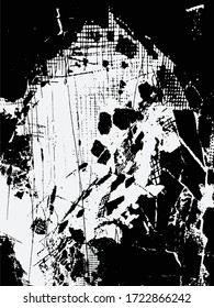 Black and white vector. Distressed grunge distorted texture. Hole in a wall.