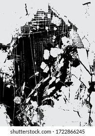 Black and white vector. Distressed grunge distorted texture. Hole in a wall.