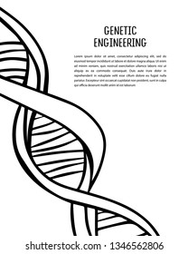 Black, white vector dna icon isolated on background. Unique abstract art with lettering, typescript for card, website, banner, flyer, poster. Medicine, chemistry, biology, genetic engineering