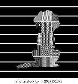 Black and white vector dog illustration. geometric figures