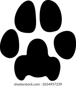 Black and white vector dog paw print icon, cute puppy paw print.