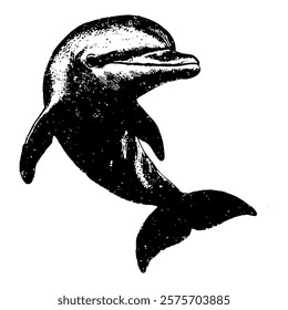 black and white vector of a dolphin with realistic shading and smooth curves, showcasing marine beauty, perfect for ocean-themed projects or wildlife designs.