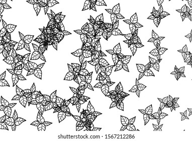Black and White vector doodle backdrop with leaves. leaves on elegant natural pattern with gradient. Template for backgrounds of cell phones.