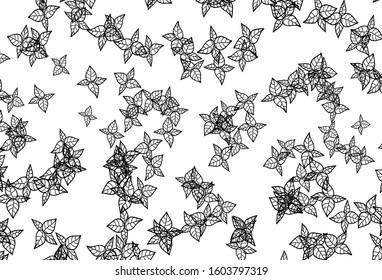 Black and White vector doodle backdrop with leaves. A vague abstract illustration with leaves in doodles style. Textured pattern for websites, banners.