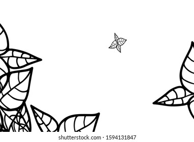 Black and White vector doodle background with leaves. leaves on blurred abstract background with gradient. New template for your design.