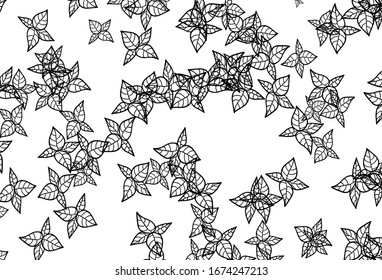 Black and White vector doodle background with leaves. Decorative illustration with doodles on abstract template. Hand painted design for web, leaflets.